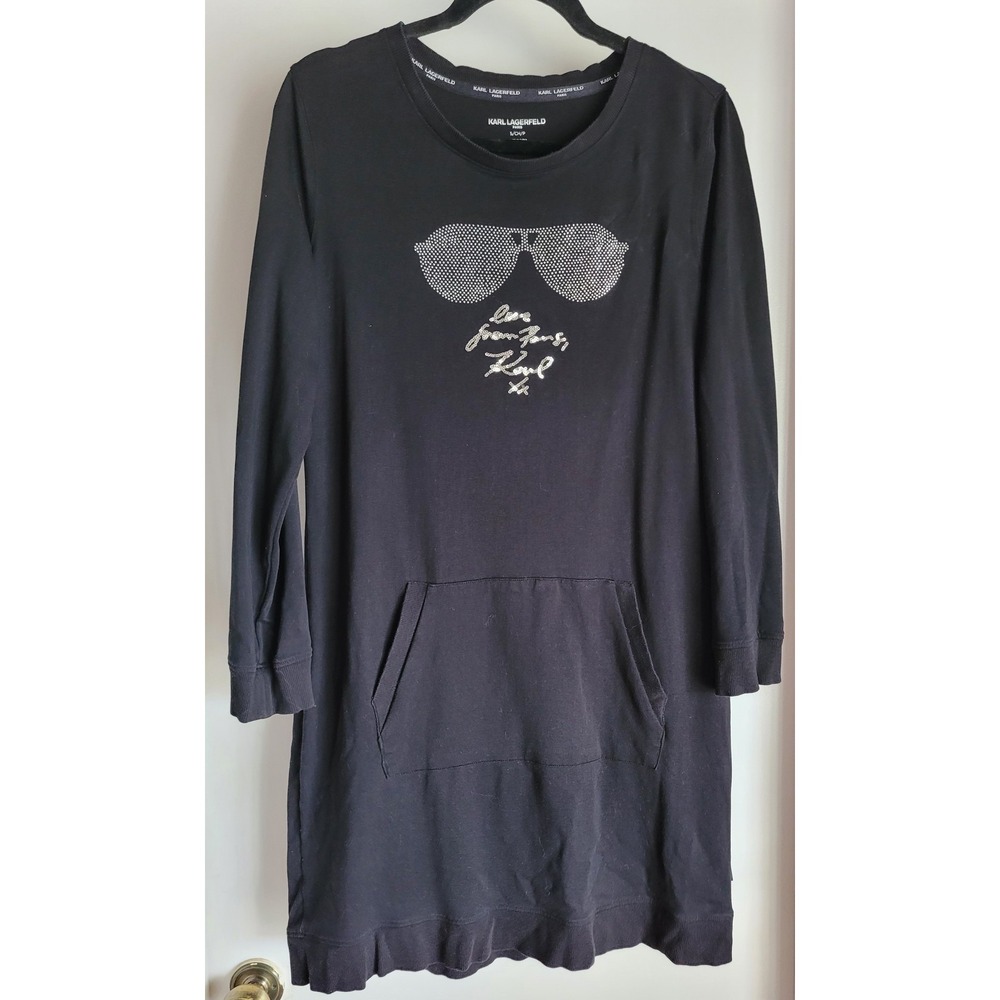 Karl Lagerfeld Sweatshirt Dress Women S Black Crew Neck Casual Sunglasses